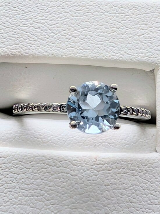 925 Sterling Silver Jewelry - NEW Genuine Diamond and Blue Topaz Ring